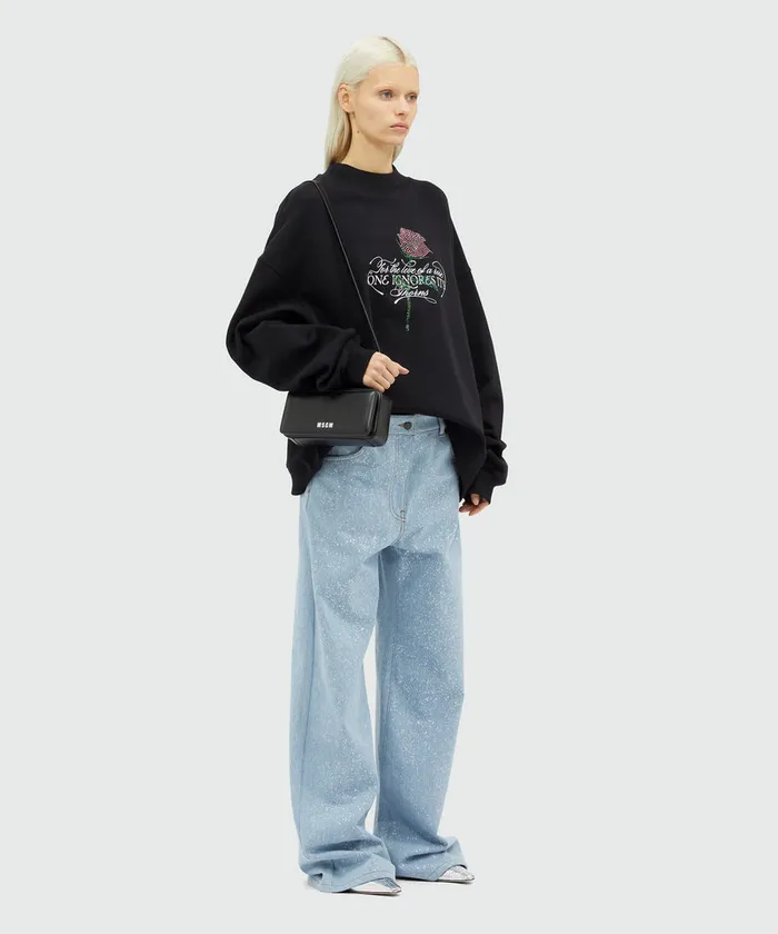 Jersey Sweatshirt With Quote And Rhinestones Women MSGM Hoodies And Sweatshirts