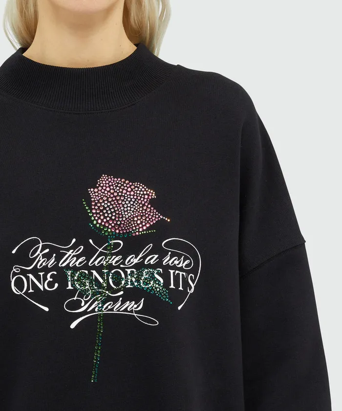 Jersey Sweatshirt With Quote And Rhinestones Women MSGM Hoodies And Sweatshirts