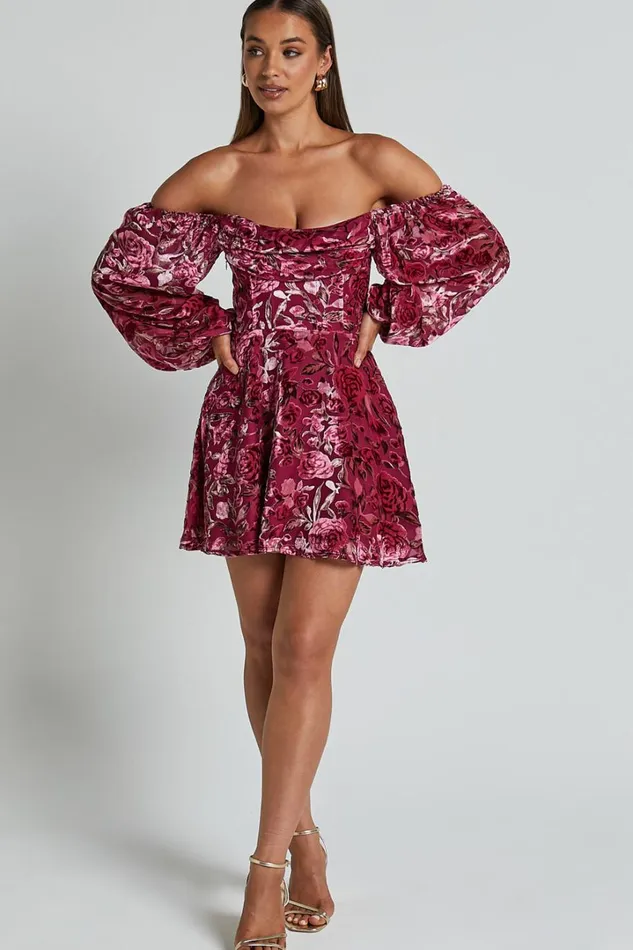 Jessell Mini Dress 8211 Long Sleeve Cowl Corset Dress In Pink Floral Burnout Women Showpo Dresses