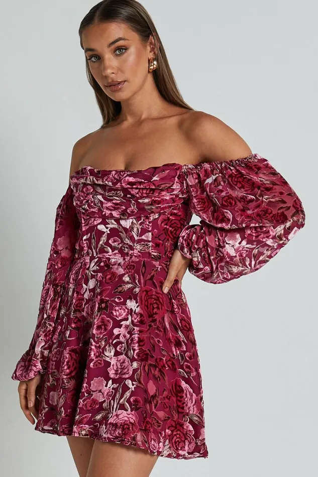 Jessell Mini Dress 8211 Long Sleeve Cowl Corset Dress In Pink Floral Burnout Women Showpo Dresses