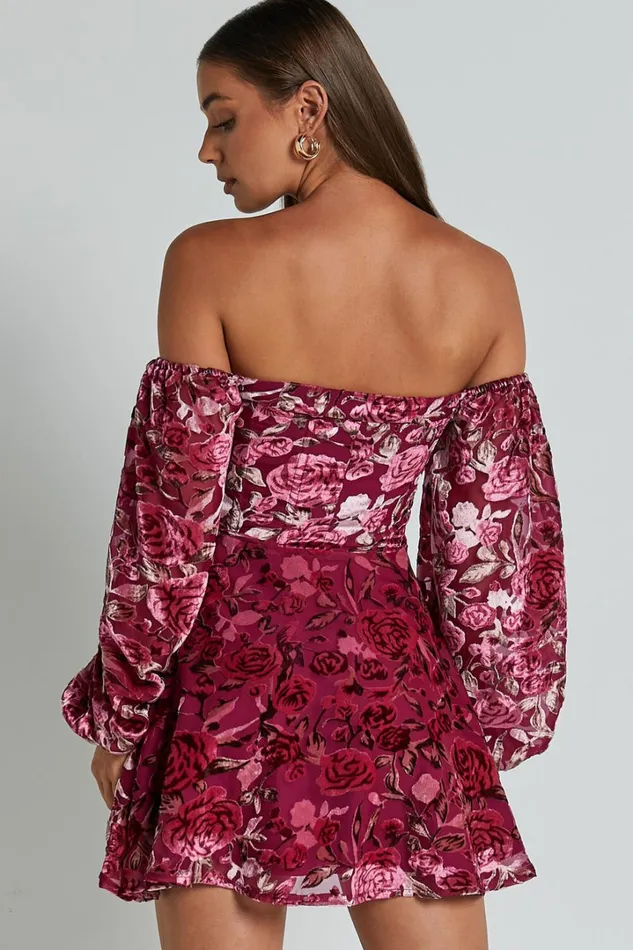 Jessell Mini Dress 8211 Long Sleeve Cowl Corset Dress In Pink Floral Burnout Women Showpo Dresses