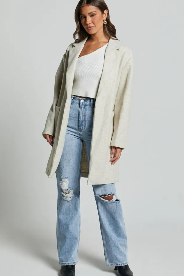 Jonas Coat 8211 Pocket Detail Longline Coat In Beige Women Showpo Jackets and Coats