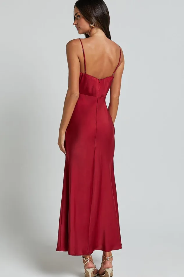 Jovana Midi Dress 8211 Bust Panel Detail Satin Slip Dress In Wine Women Showpo Dresses