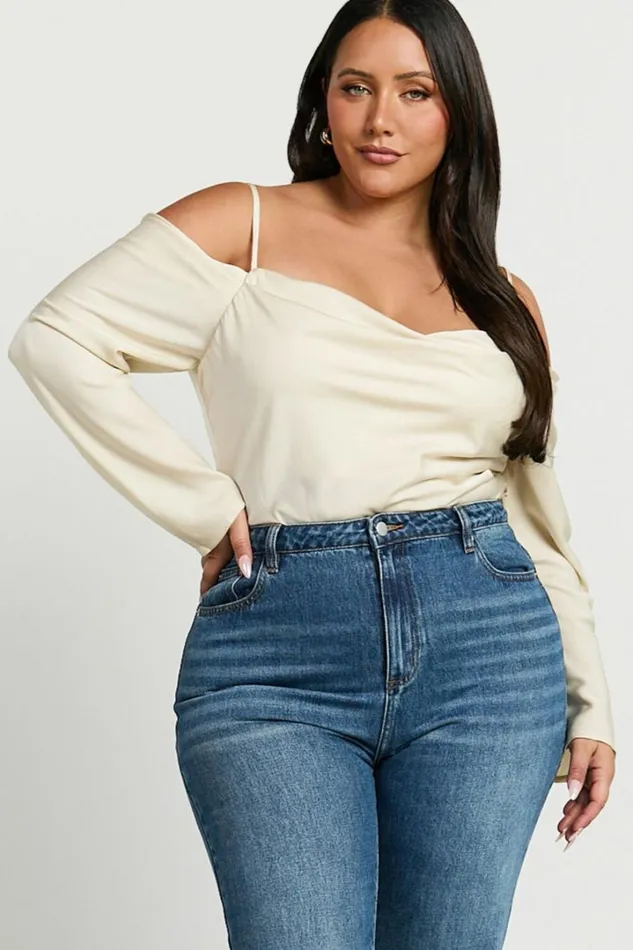 Julian Top 8211 Off Shoulder Long Sleeve Cowl Neck Top In Ivory Women Showpo Modest Clothing