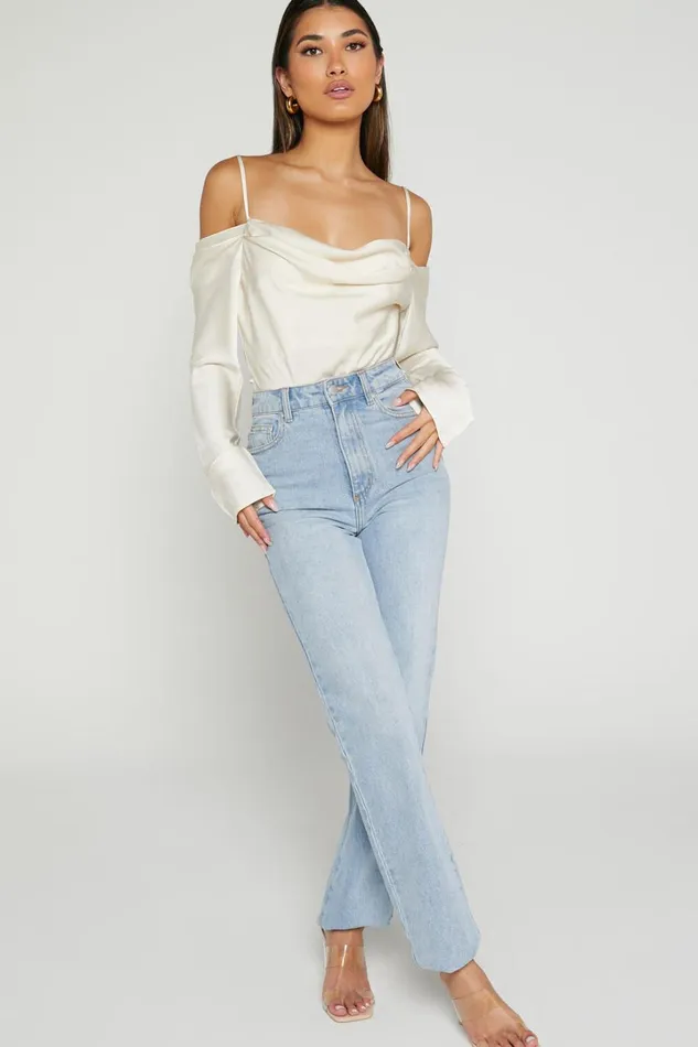 Julian Top 8211 Off Shoulder Long Sleeve Cowl Neck Top In Ivory Women Showpo Modest Clothing