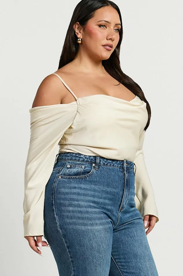 Julian Top 8211 Off Shoulder Long Sleeve Cowl Neck Top In Ivory Women Showpo Modest Clothing