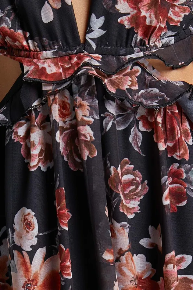 Kakai Midi Dress 8211 Plunge Front Long Sleeve Ruffled Dress In Black Floral Women Showpo Dresses Kakai Midi Dress 8211 Plunge Front Long Sleeve Ruffled Dress In Black Floral Women Showpo Dresses