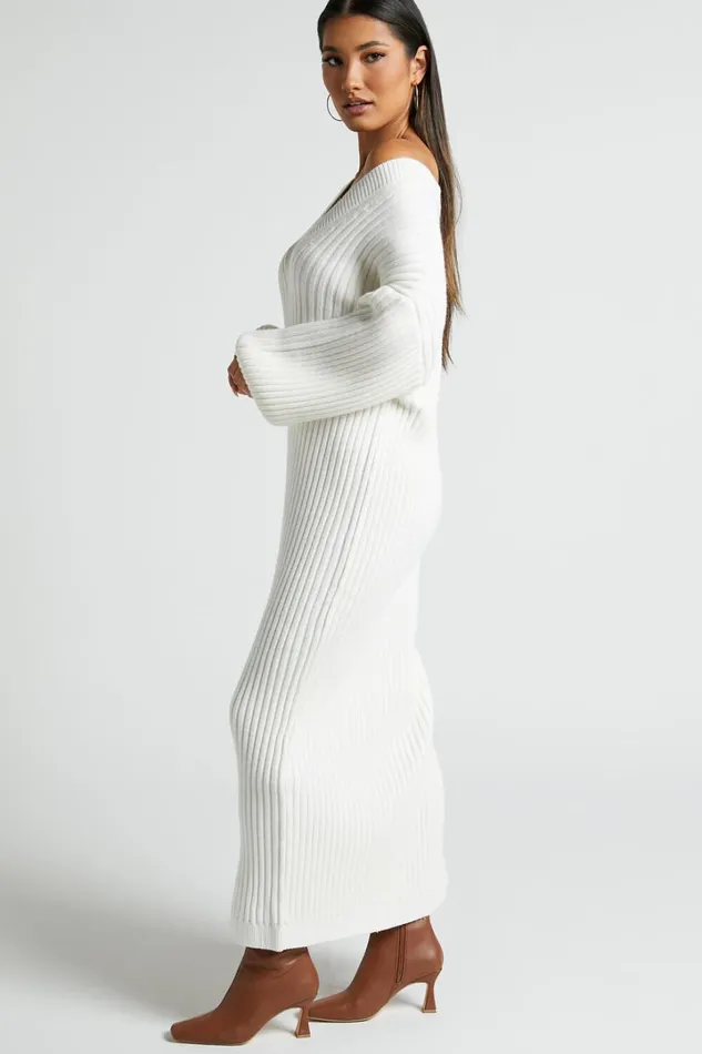Kartia Midi Dress 8211 V Neck Knit Dress In Off White Women Showpo Knitwear