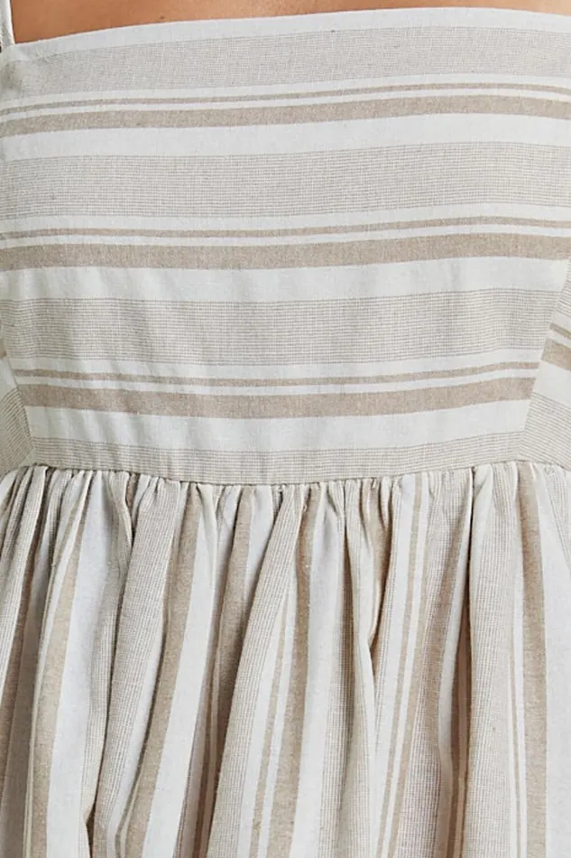 Katheryn Midi Dress 8211 Strappy Straight Neck A Line Gathered Dress In Beige And Natural Stripe Women Showpo Maternity Clothes