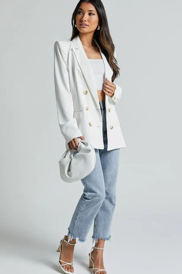 Kaye Blazer 8211 Double Breasted Long Sleeve In White Women Showpo Blazers