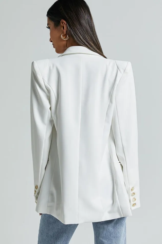 Kaye Blazer 8211 Double Breasted Long Sleeve In White Women Showpo Blazers