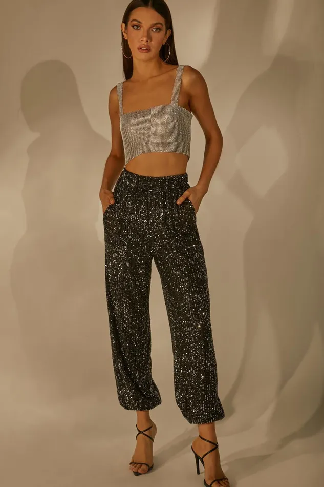 Kendrick Pant 8211 Elasticated High Waist Sequin Jogger In Black Women Showpo Loungewear Kendrick Pant 8211 Elasticated High Waist Sequin Jogger In Black Women Showpo Loungewear