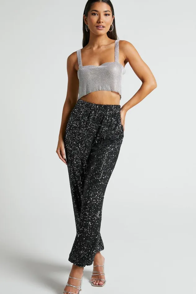 Kendrick Pant 8211 Elasticated High Waist Sequin Jogger In Black Women Showpo Loungewear