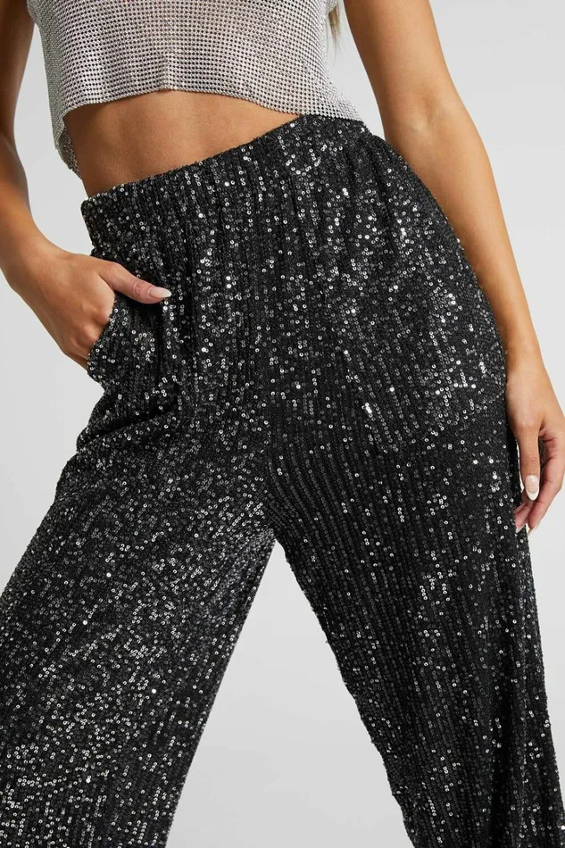Kendrick Pant 8211 Elasticated High Waist Sequin Jogger In Black Women Showpo Loungewear
