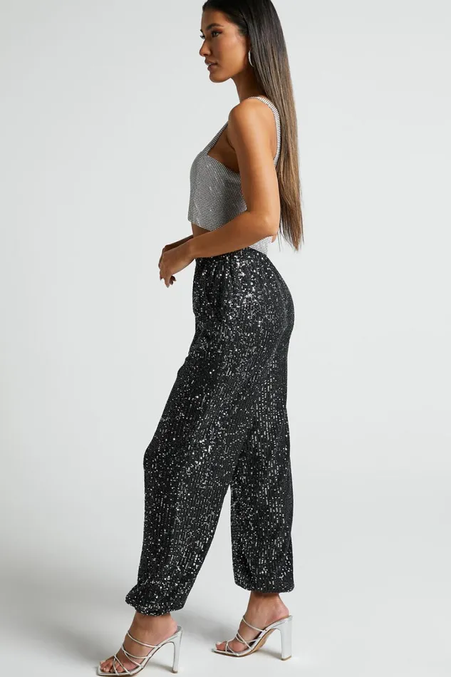 Kendrick Pant 8211 Elasticated High Waist Sequin Jogger In Black Women Showpo Loungewear