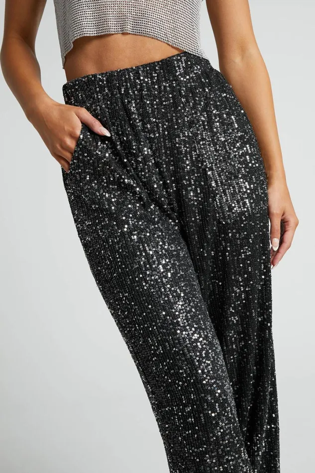 Kendrick Pant 8211 Elasticated High Waist Sequin Jogger In Black Women Showpo Loungewear
