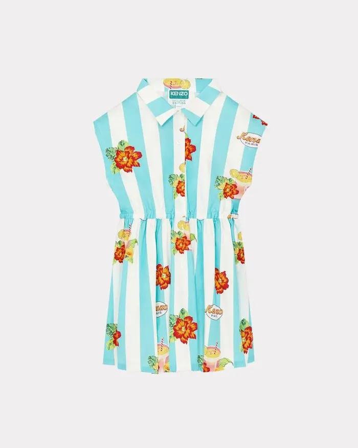 Kenzo Dresses And Skirts Kids Striped Dress In Cotton Poplin Turquoise