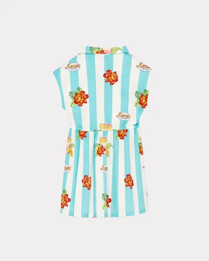 Kenzo Dresses And Skirts Kids Striped Dress In Cotton Poplin Turquoise