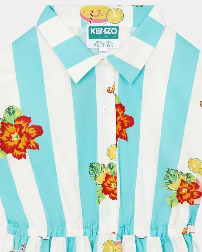 Kenzo Dresses And Skirts Kids Striped Dress In Cotton Poplin Turquoise