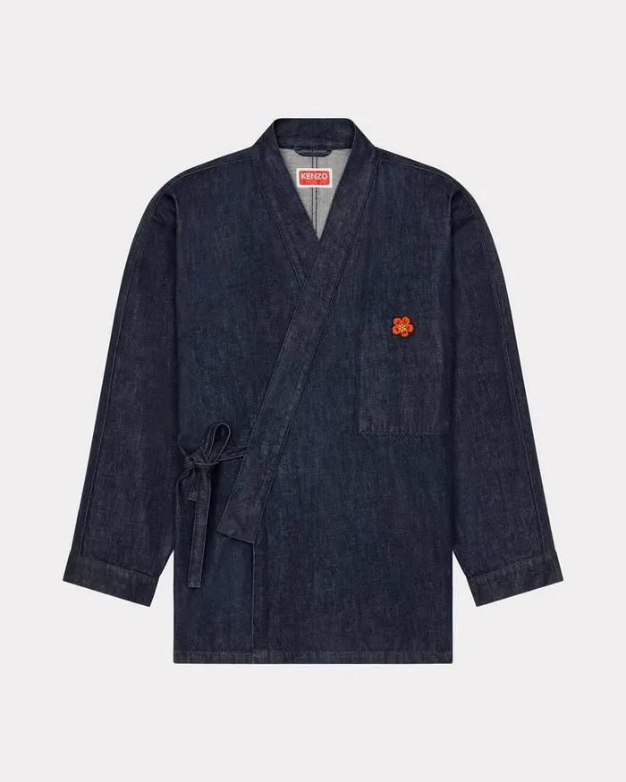 Kenzo Jackets And Coats Men 039Boke Flower039 Embroidered Denim Kimono Jacket Rinse Blue Denim