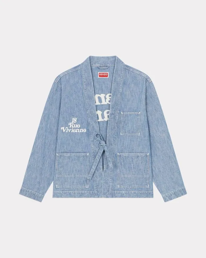 Kenzo Jackets And Coats Men By Verdy039 Embroidered Kimono Stone Bleached Blue Denim