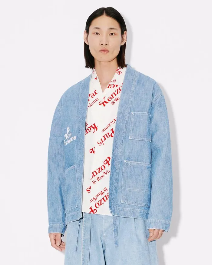 Kenzo Jackets And Coats Men By Verdy039 Embroidered Kimono Stone Bleached Blue Denim