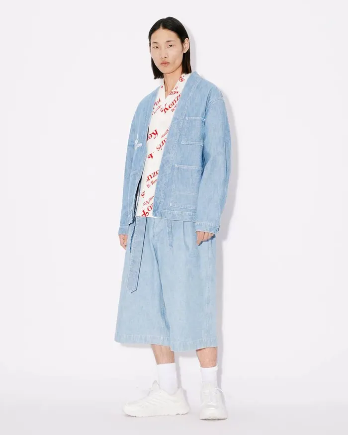 Kenzo Jackets And Coats Men By Verdy039 Embroidered Kimono Stone Bleached Blue Denim