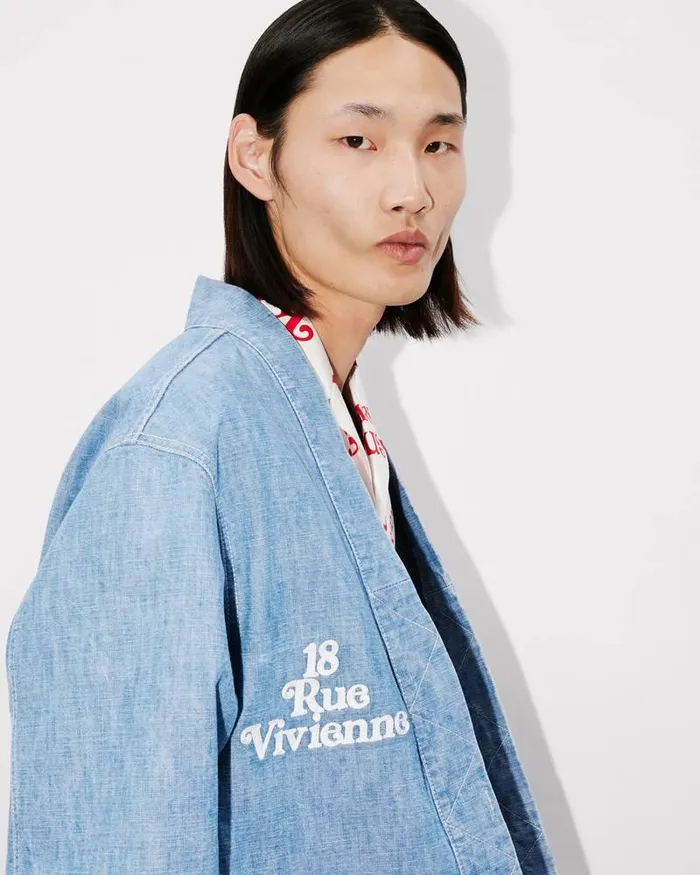 Kenzo Jackets And Coats Men By Verdy039 Embroidered Kimono Stone Bleached Blue Denim