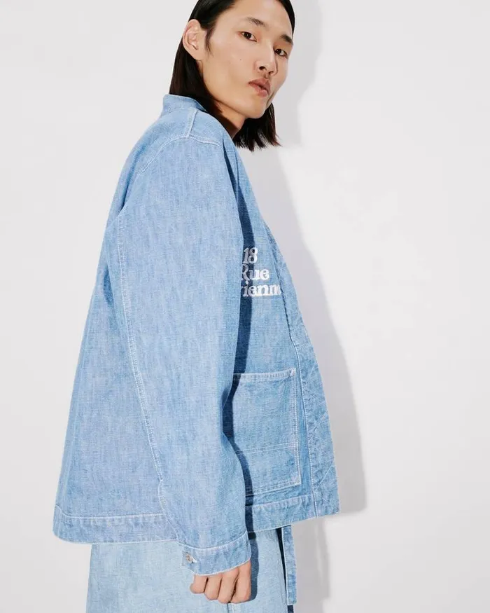 Kenzo Jackets And Coats Men By Verdy039 Embroidered Kimono Stone Bleached Blue Denim