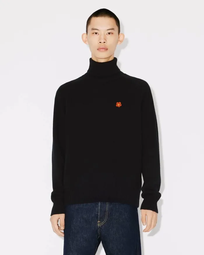 Kenzo Knitwear Men 039Boke Flower039 Embroidered Roll Neck Jumper Black