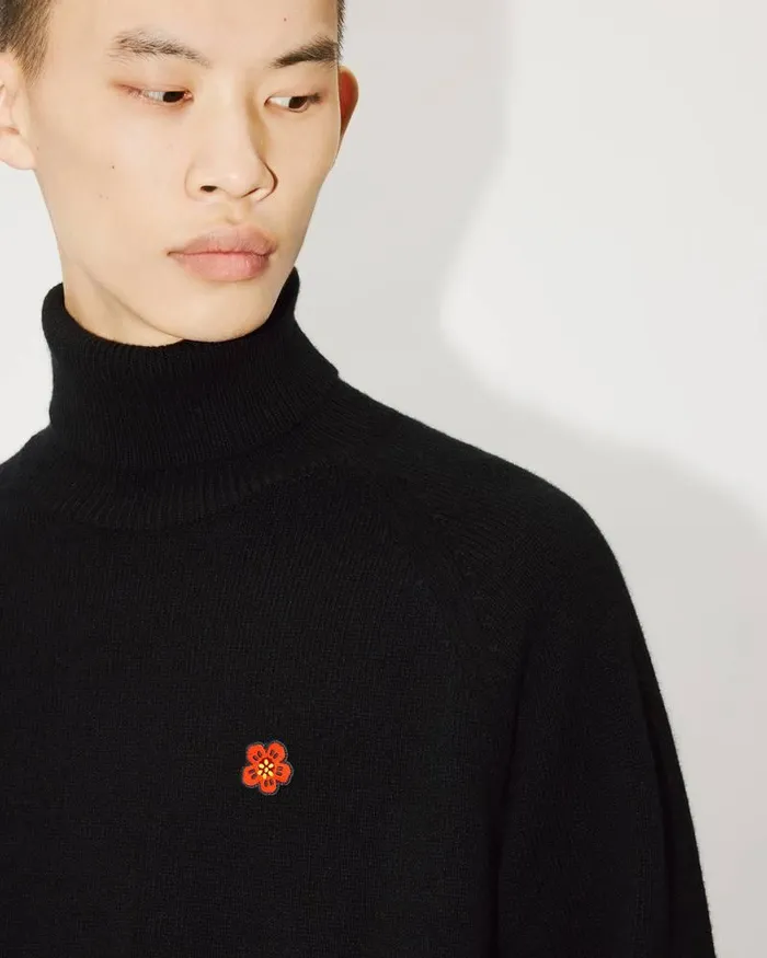 Kenzo Knitwear Men 039Boke Flower039 Embroidered Roll Neck Jumper Black