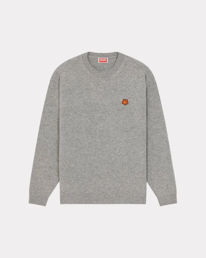 Kenzo Knitwear Men 039Boke Flower039 Embroidered Wool Jumper Pearl Grey