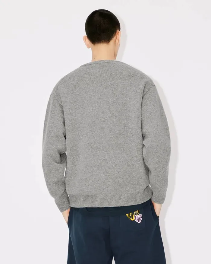 Kenzo Knitwear Men 039Boke Flower039 Embroidered Wool Jumper Pearl Grey