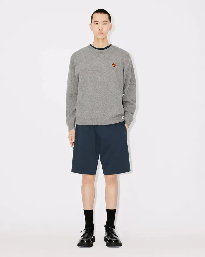 Kenzo Knitwear Men 039Boke Flower039 Embroidered Wool Jumper Pearl Grey