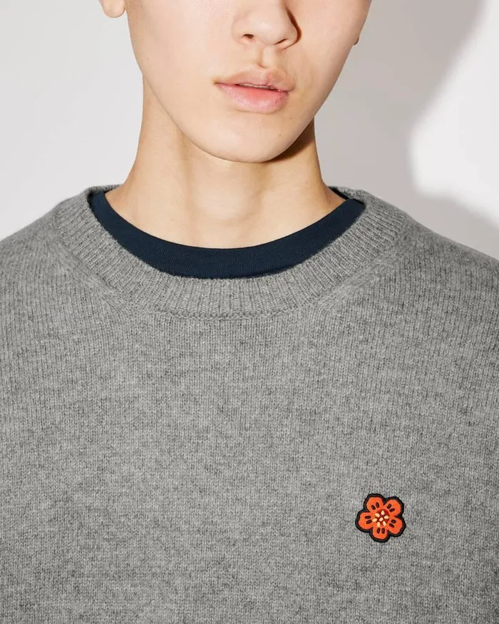 Kenzo Knitwear Men 039Boke Flower039 Embroidered Wool Jumper Pearl Grey