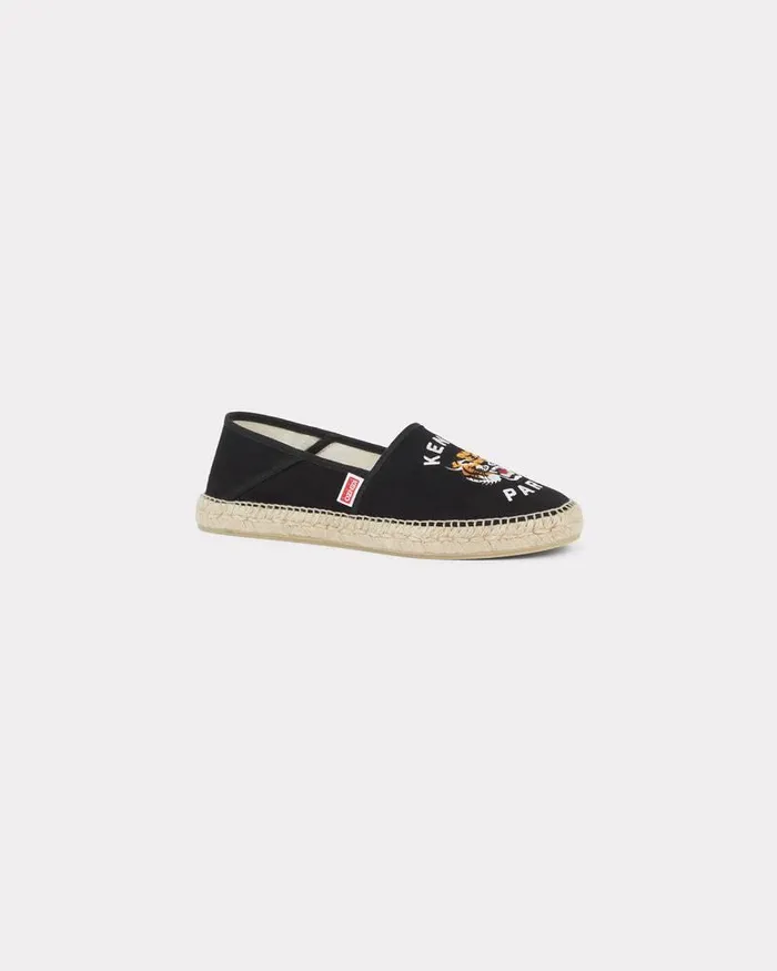 Kenzo Mules And Espadrilles Men Lucky Tiger039 Embroidered Canvas Espadrilles Black