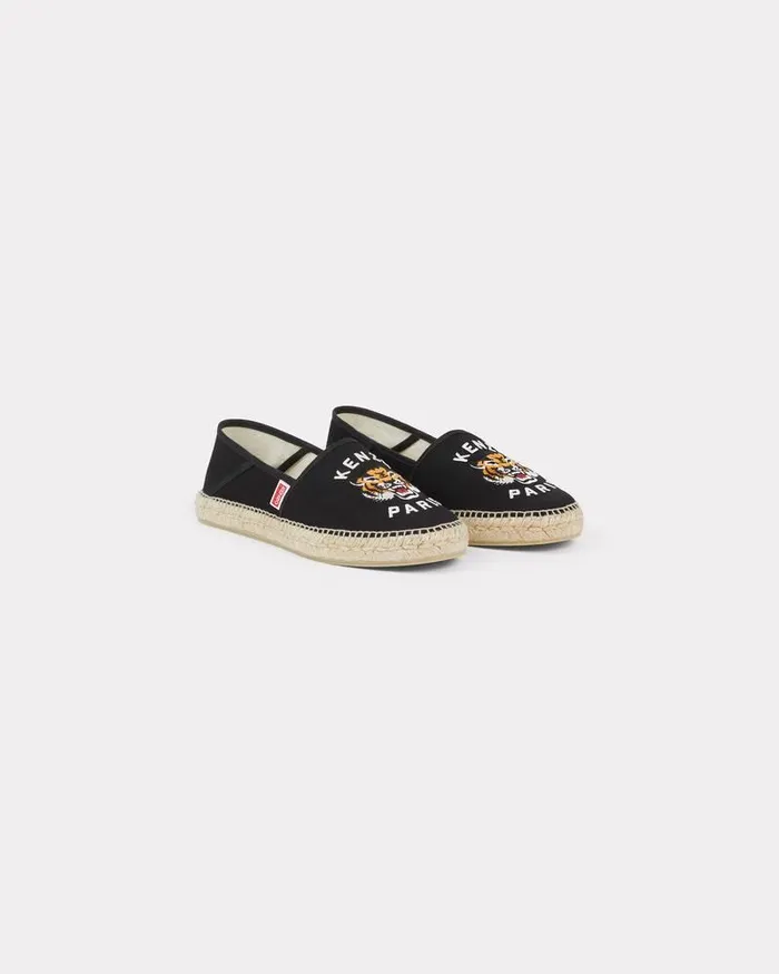 Kenzo Mules And Espadrilles Men Lucky Tiger039 Embroidered Canvas Espadrilles Black