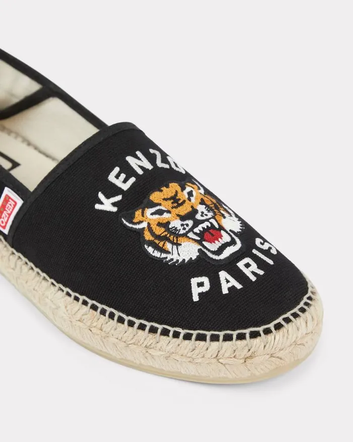 Kenzo Mules And Espadrilles Men Lucky Tiger039 Embroidered Canvas Espadrilles Black