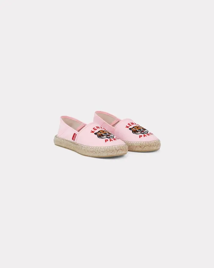 Kenzo Mules And Espadrilles Women Lucky Tiger039 Embroidered Canvas Espadrilles Faded Pink