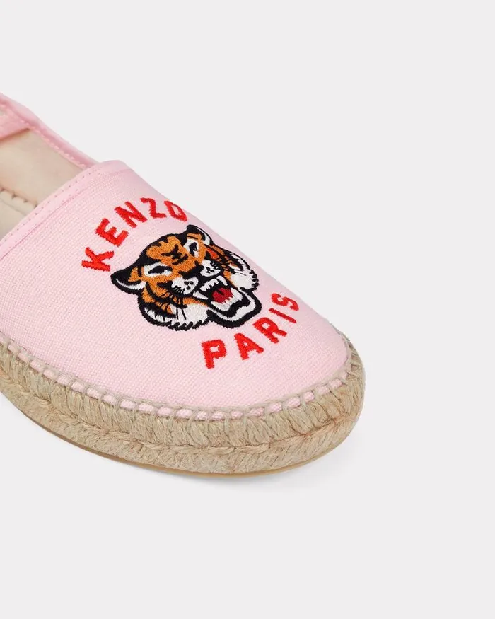 Kenzo Mules And Espadrilles Women Lucky Tiger039 Embroidered Canvas Espadrilles Faded Pink