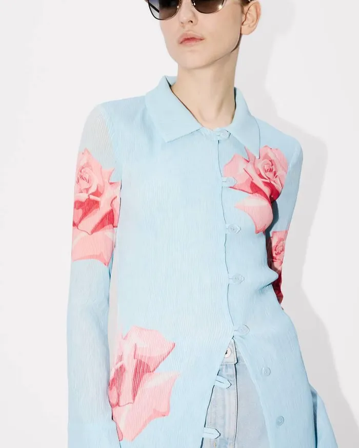 Kenzo Shirts And Tops Women Rose039 Elevated Woven Cardigan Light Blue