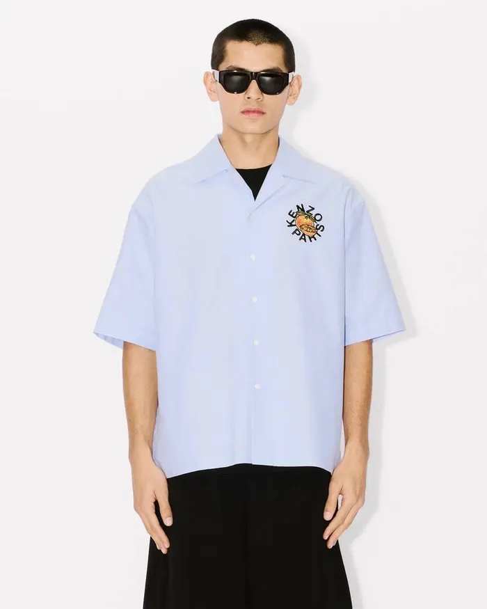Kenzo Shirts Men Orange039 Hawaiian Shirt Sky Blue