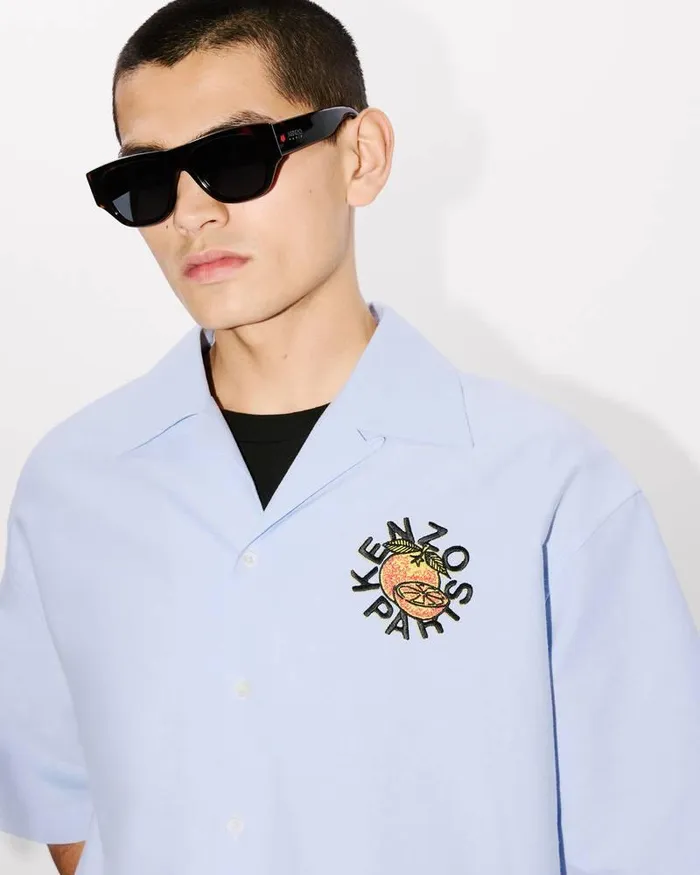 Kenzo Shirts Men Orange039 Hawaiian Shirt Sky Blue