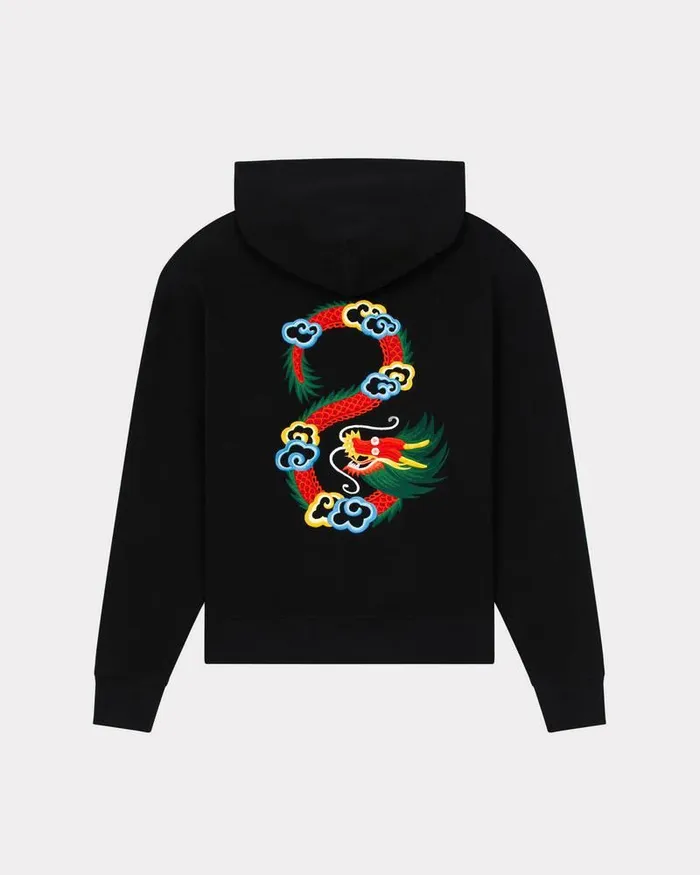 Kenzo Sweatshirts And Hoodies Men 039Year Of The Dragon039 Classic Hooded Embroidered Sweatshirt Black