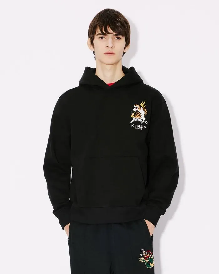 Kenzo Sweatshirts And Hoodies Men 039Year Of The Dragon039 Classic Hooded Embroidered Sweatshirt Black