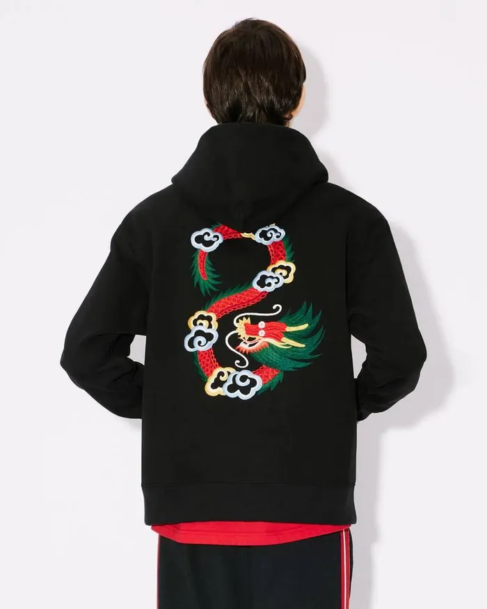 Kenzo Sweatshirts And Hoodies Men 039Year Of The Dragon039 Classic Hooded Embroidered Sweatshirt Black