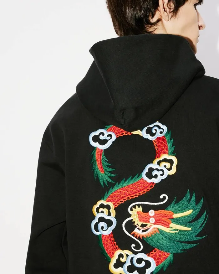 Kenzo Sweatshirts And Hoodies Men 039Year Of The Dragon039 Classic Hooded Embroidered Sweatshirt Black