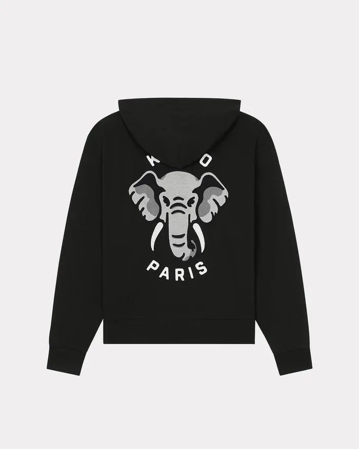 Kenzo Sweatshirts And Hoodies Men Elephant039 Embroidered Hooded Sweatshirt Black