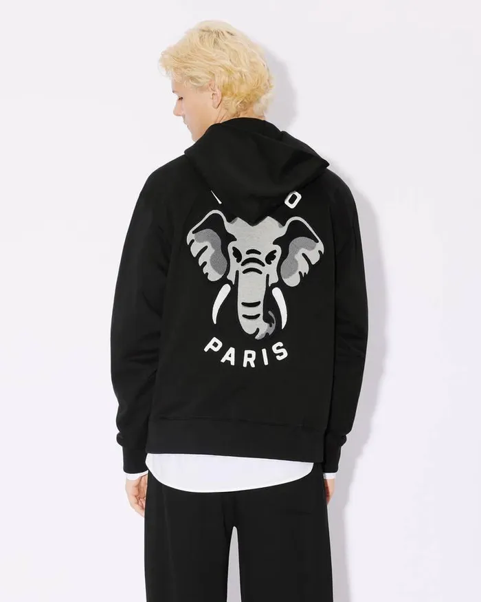 Kenzo Sweatshirts And Hoodies Men Elephant039 Embroidered Hooded Sweatshirt Black
