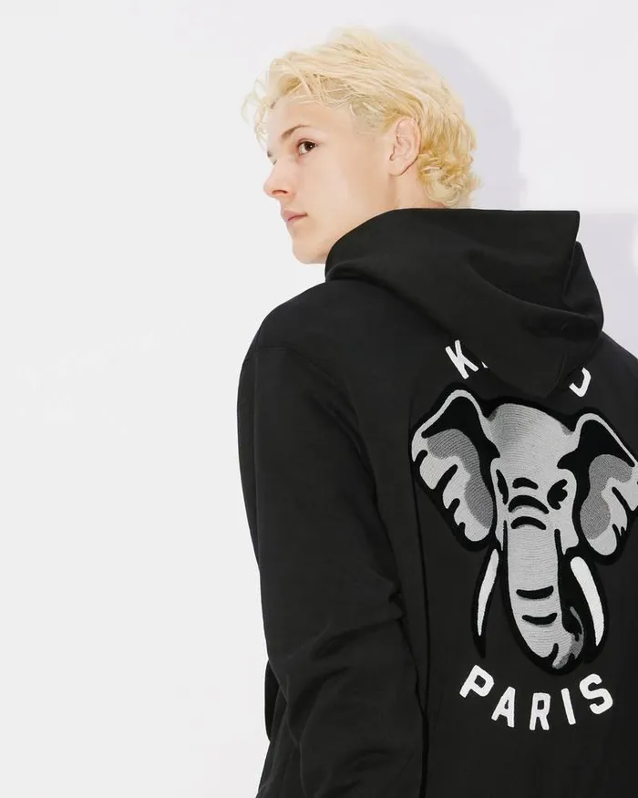 Kenzo Sweatshirts And Hoodies Men Elephant039 Embroidered Hooded Sweatshirt Black